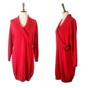 Size 14/16 1X Red Soft Knit Sweater‎ Dress Buckle Fall Winter Cozy Plus Size